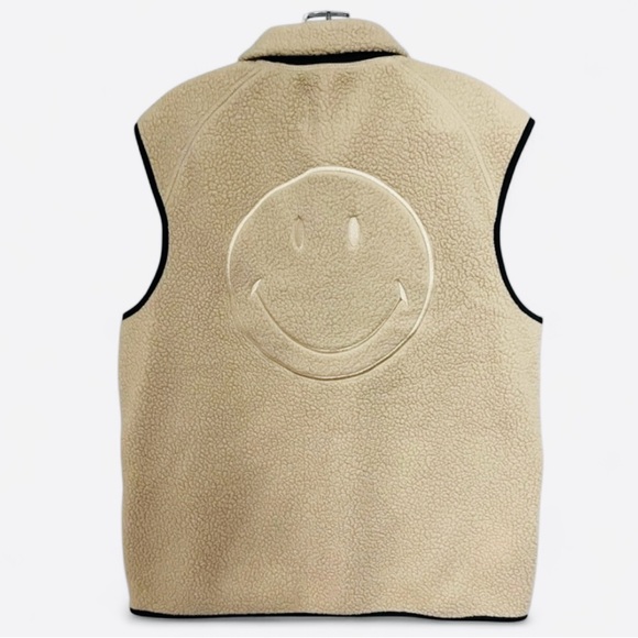H&M Fleece Smiley Vest Full Zip Pockets Sleeveless Outdoor Casual‎ Beige M - Picture 5 of 9